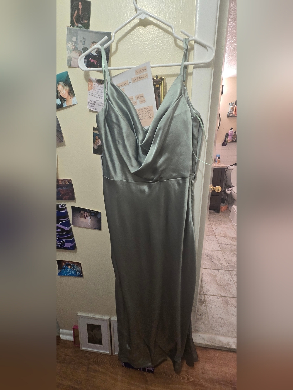 Revelry Satin Bridesmaid Dress In Sage